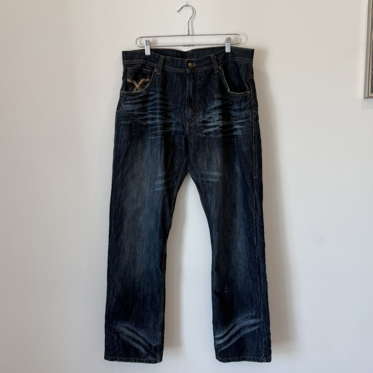 Vintage Vintage 2000s Faded Distressed Baggy Embroidered Jeans Y2K Size US 36 / EU 52 - 6 Thumbnail