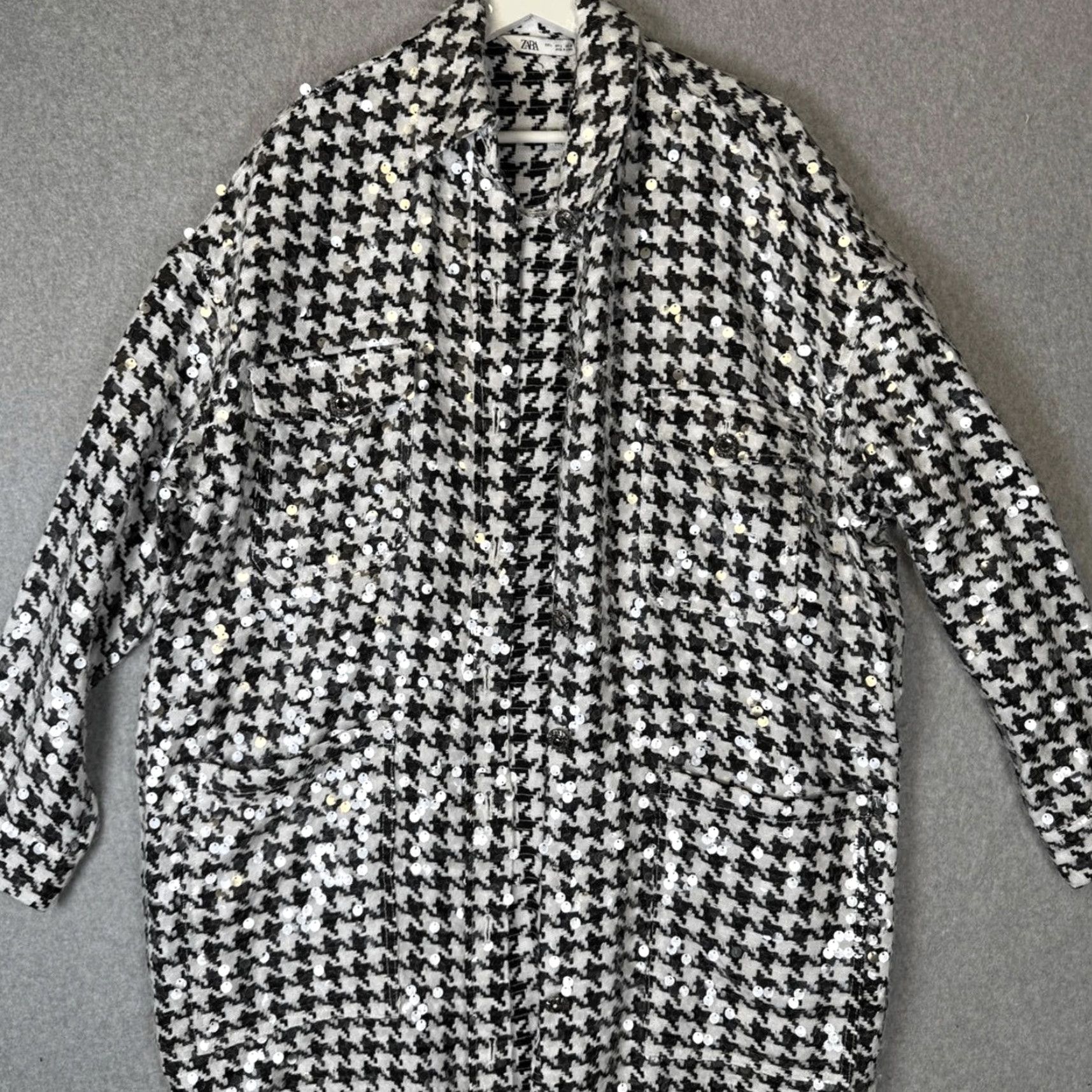 Zara ZARA Overshirt Sequin Limited Edition Black Houndstooth Womens L Large NWT Button-Up Shirt Size L / US 10 / IT 46 - 2 Thumbnail