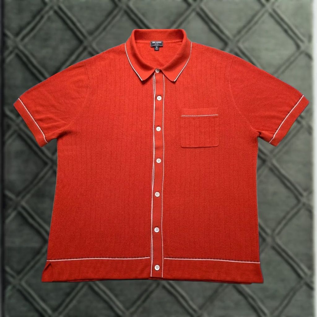 Todd Snyder Todd Snyder Sweater Shirt Button Up Placket Cotton Silk Tipped Riviera Ribbed XL Orange Mens Size US XL / EU 56 / 4 - 1 Thumbnail