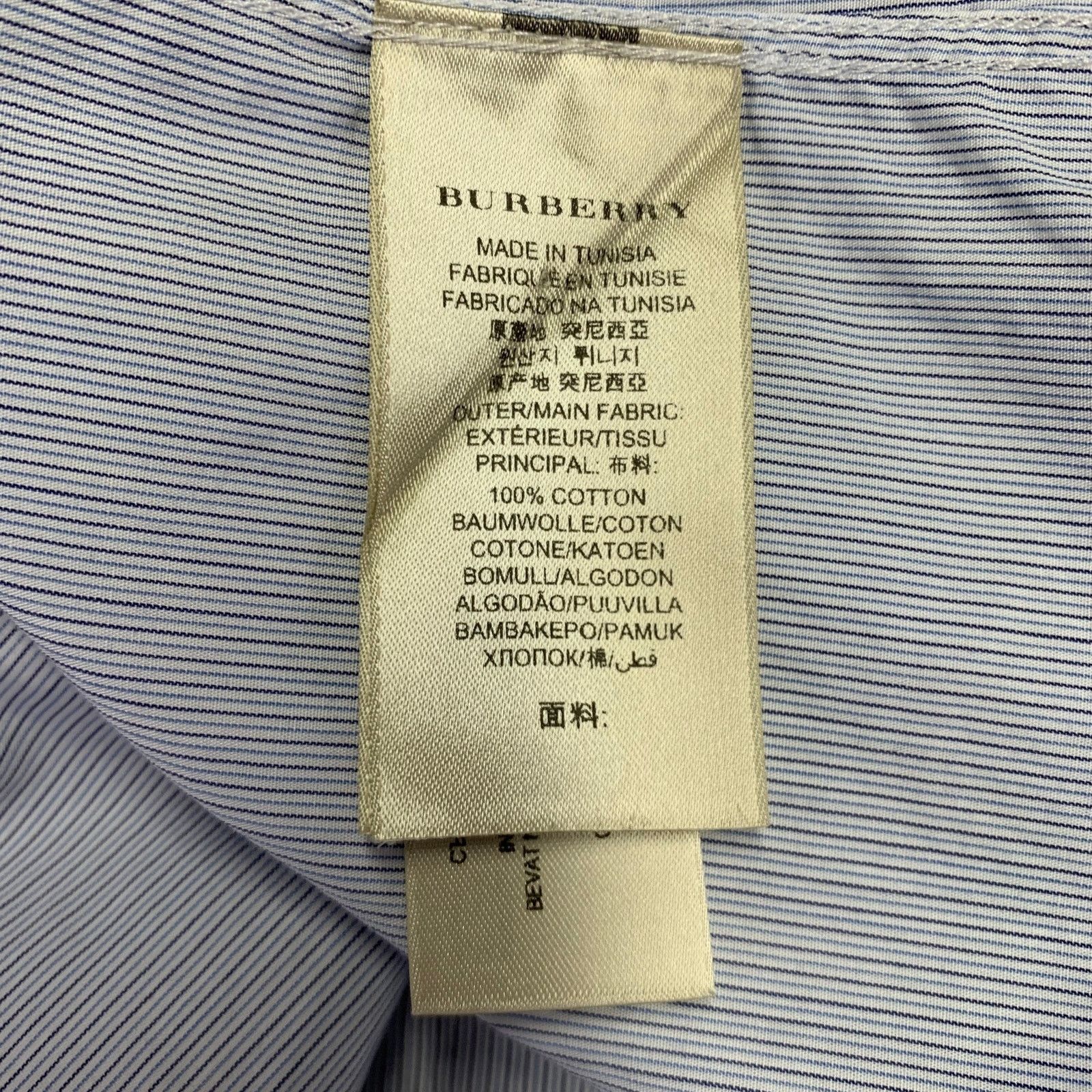 Burberry Size 42 White Light Blue Stripe Cotton Long Sleeve Shirt Size US L / EU 52-54 / 3 - 5 Thumbnail