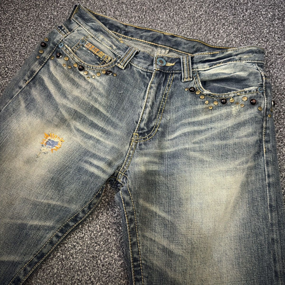 Japanese Brand Vintage Boot Cut Japanese Distressed Trim Studded Denim Size US 31 - 3 Thumbnail