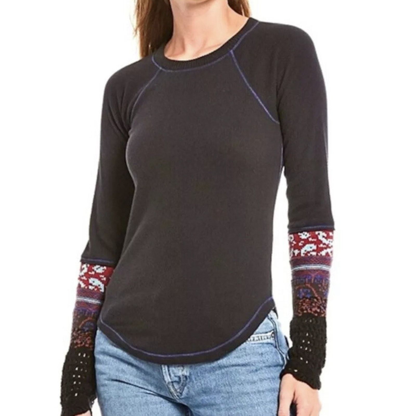 Free People FREE PEOPLE Black Thermal In The Mix Cuf Top Size XS A002074 Size XS / US 0-2 / IT 36-38 - 1 Thumbnail