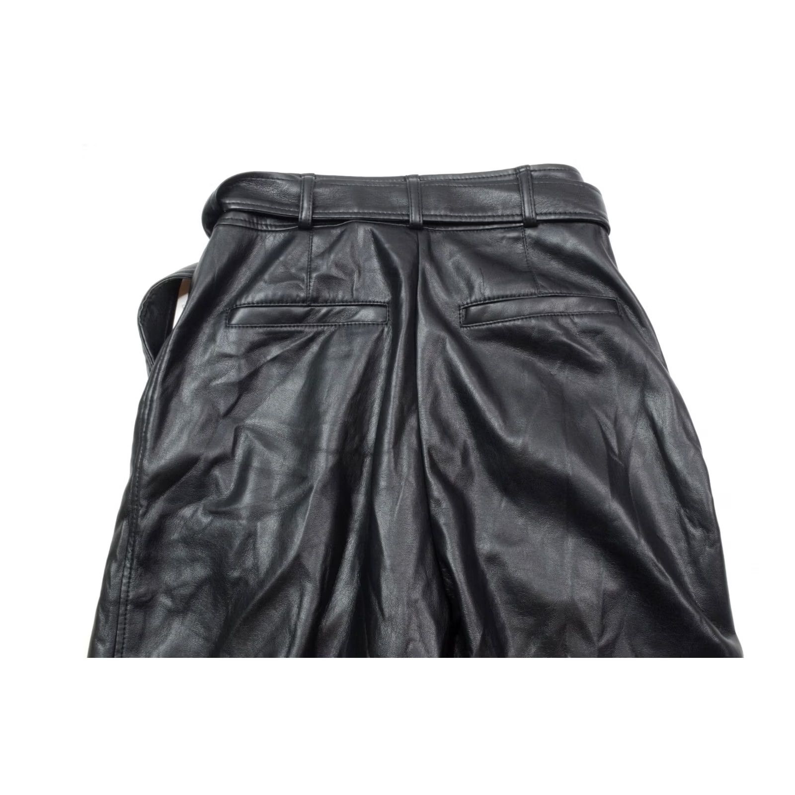 Vintage Babaton Command Vegan Leather Pants Black Belted High Rise Womens Size 0 Straight Leg Paperbag Style 24" Waist 25" Inseam Size 25" / US 0 / IT 36 - 6 Thumbnail