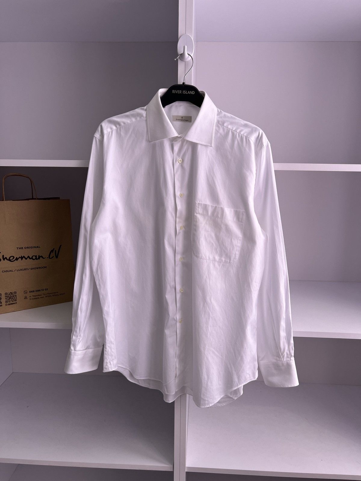 Ermenegildo Zegna × Vintage Vintage Ermenegildo Zegna White Button Up Shirt Size US M / EU 48-50 / 2 - 6 Thumbnail