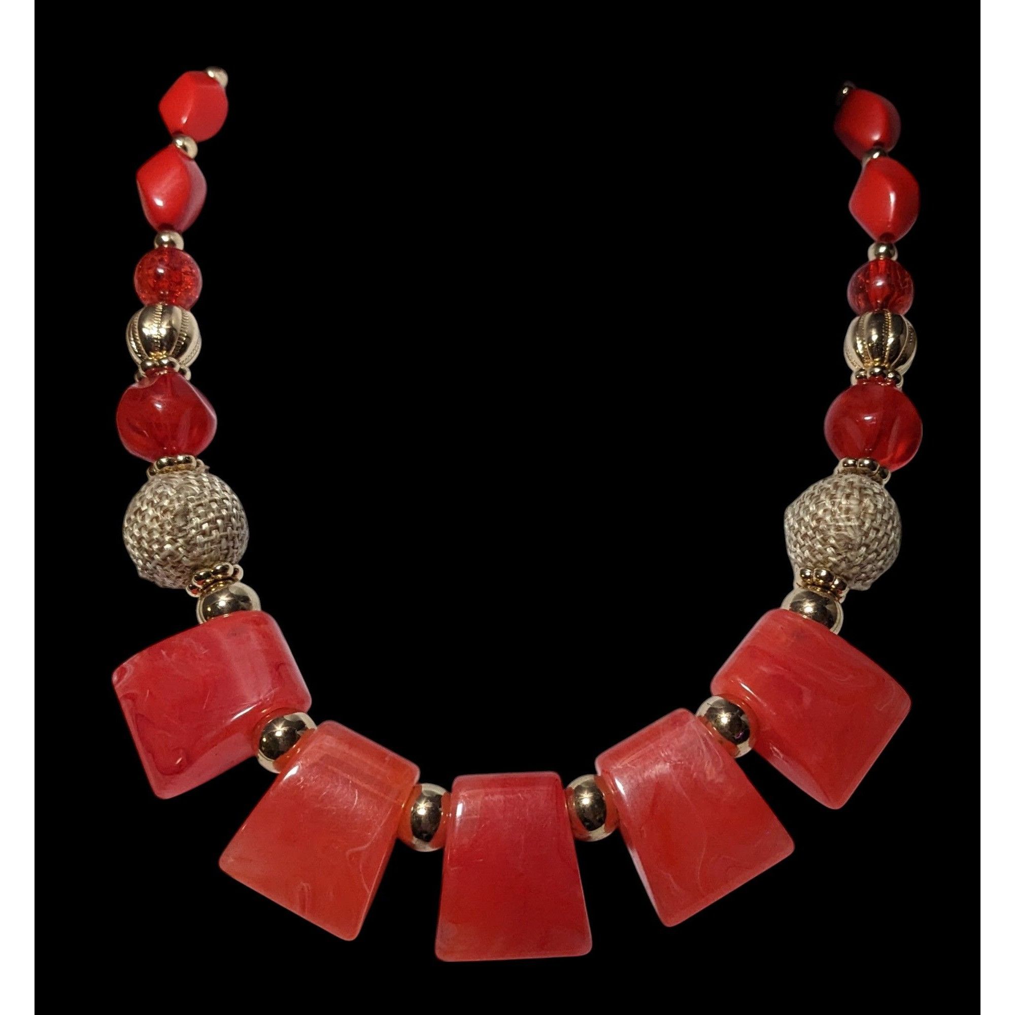 Other 1946 Collection Red And Gold Beaded Statement Necklace Size ONE SIZE - 2 Thumbnail