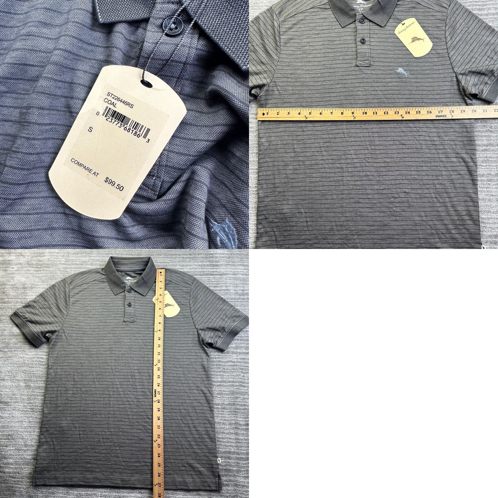 Tommy Bahama NEW Tommy Bahama Polo Shirt Mens Small Gray Striped Marlin Adult Size US S / EU 44-46 / 1 - 8 Thumbnail