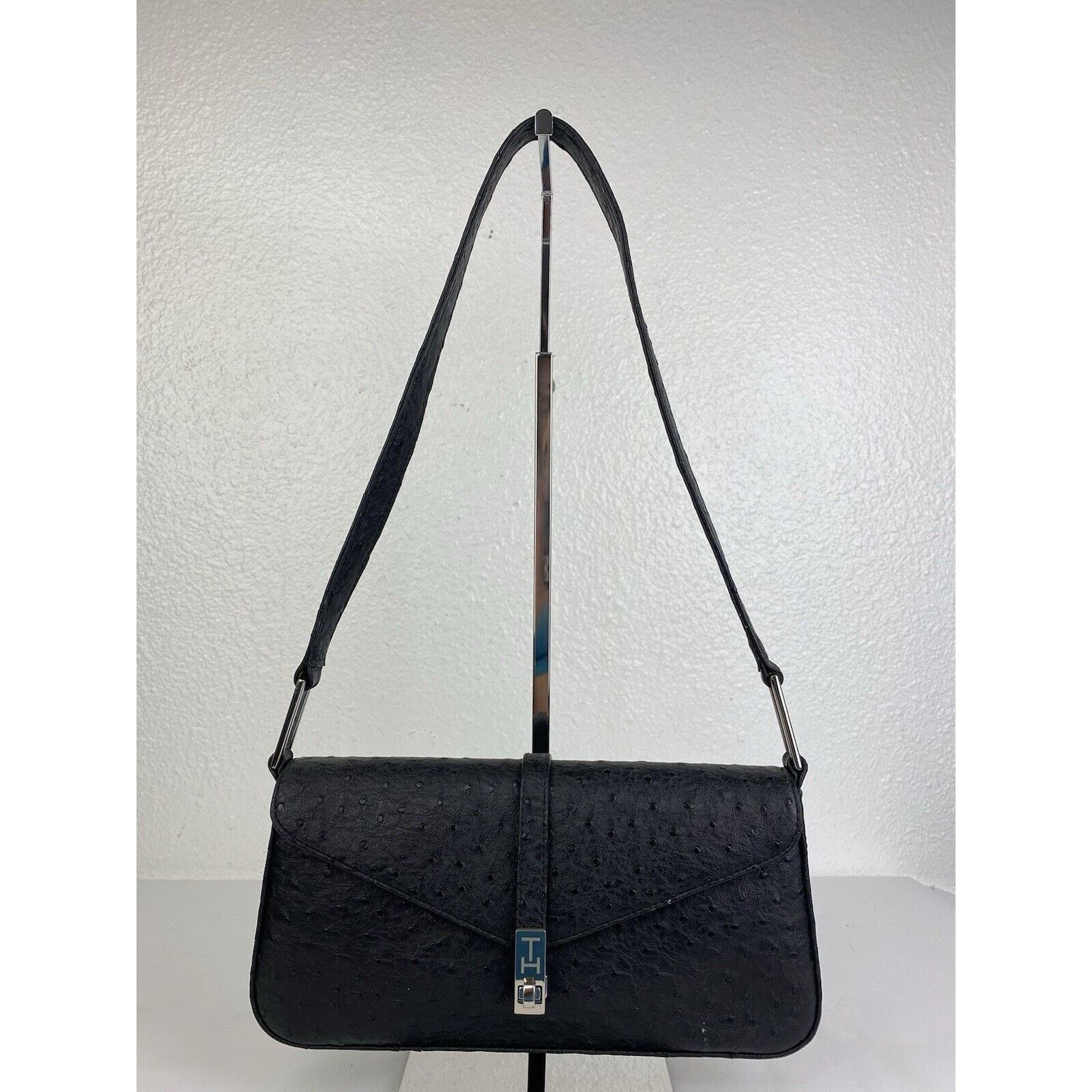 Tommy Hilfiger VTG Tommy Hilfiger Black Ostrich Leather Small Shoulder Bag Size ONE SIZE - 2 Thumbnail
