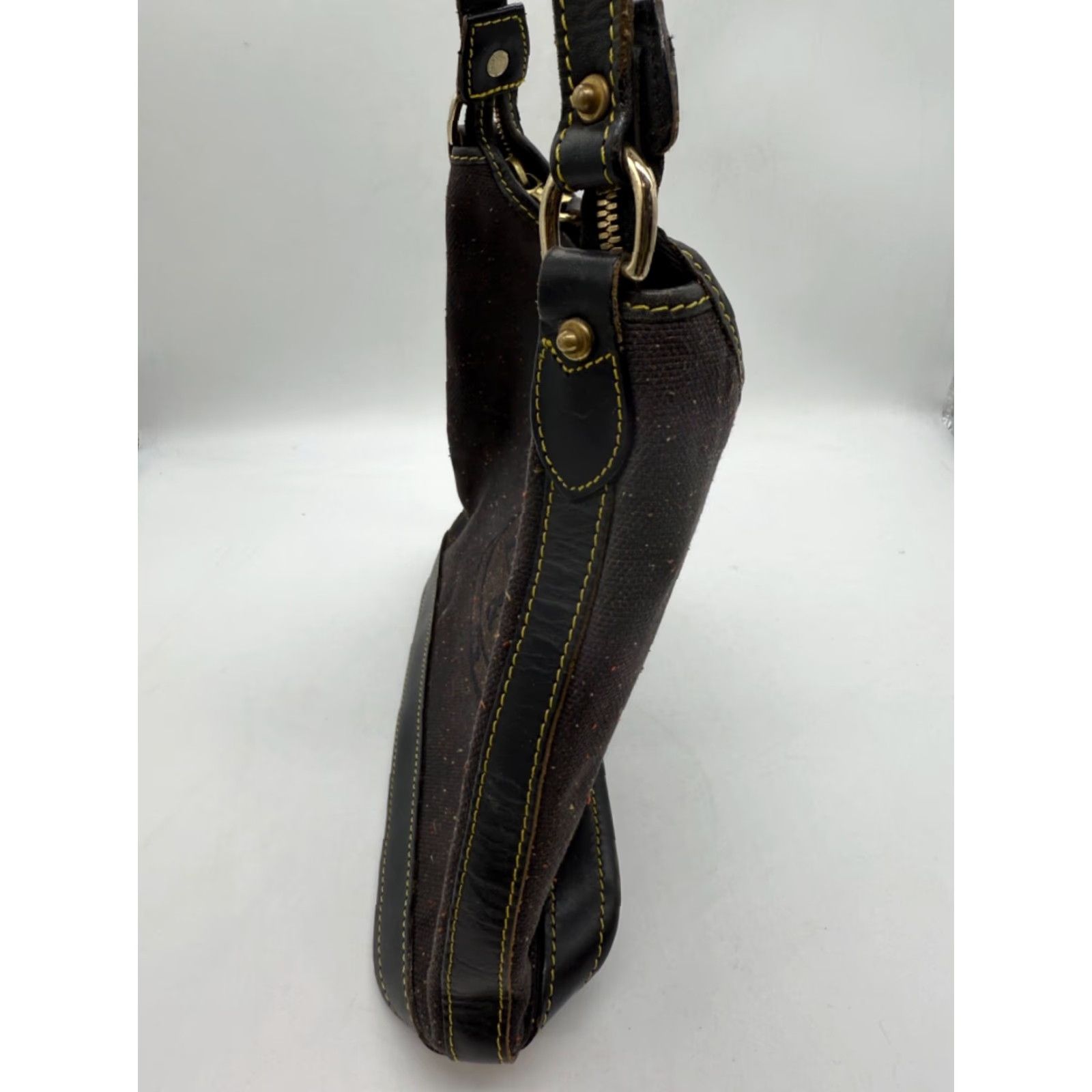 Dooney & Bourke VINTAGE Dooney & Bourke Boho Shoulder Bag Purse Brown Fabric Leather Trim Woman Size ONE SIZE - 7 Thumbnail