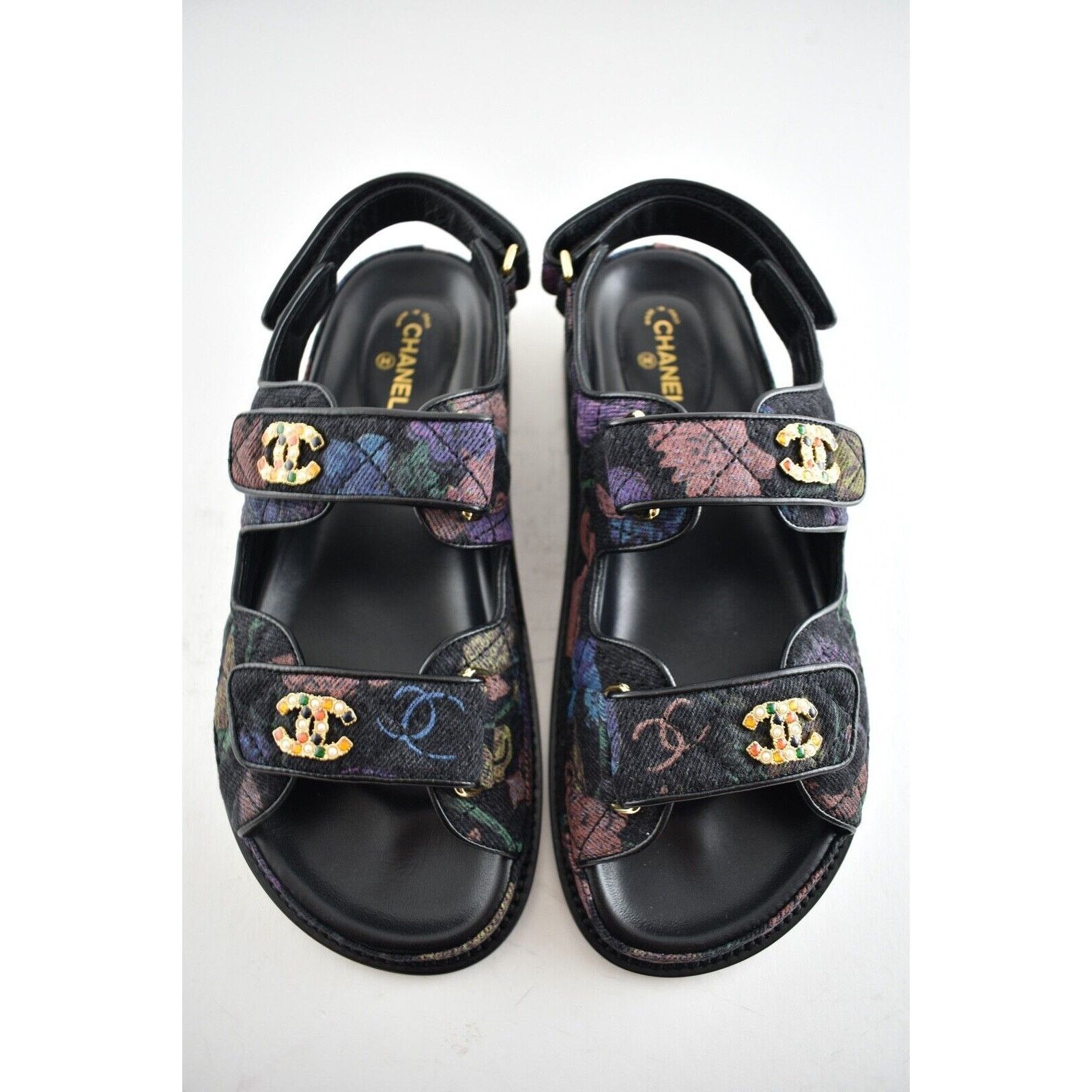 Chanel Chanel 21A Black Denim Graffiti CC Logo Mule Slide Strap Size US 8.5 / IT 38.5 - 6 Thumbnail