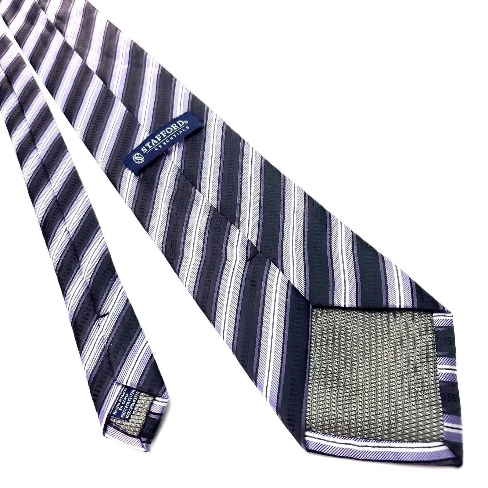 Stafford Stafford Essentials Polyester Tie Black Purple Woven Striped Size ONE SIZE - 3 Thumbnail