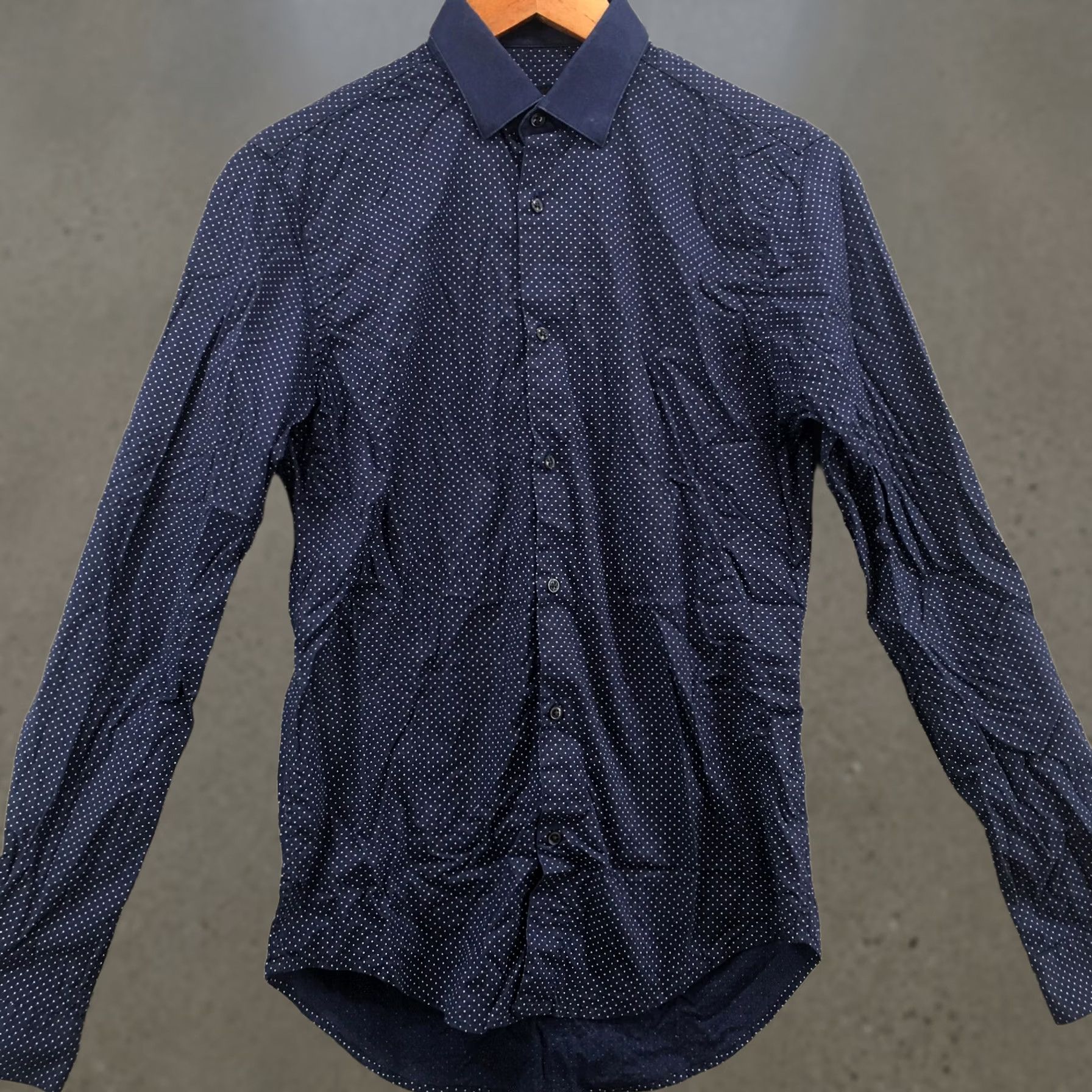 zara man slim fit dress shirt Zara Man Slim Fit Shirt Men's Size Large L Long Sleeve Button Down Navy  Blue DB