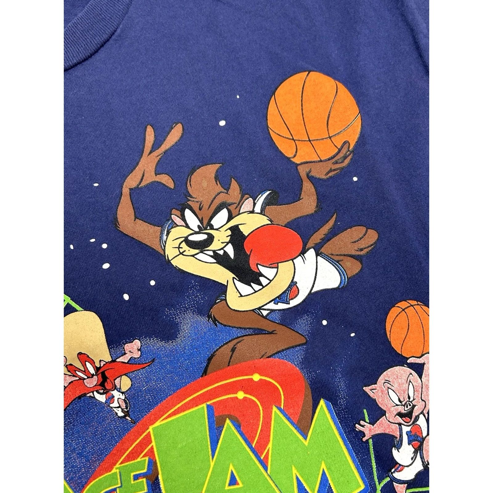 Vintage VINTAGE Space Jam Movie Promo Looney Tunes Warner Bros 1996 Tee Large Blue Cartoon 90s Basketball Unisex Adults Size US L / EU 52-54 / 3 - 6 Thumbnail