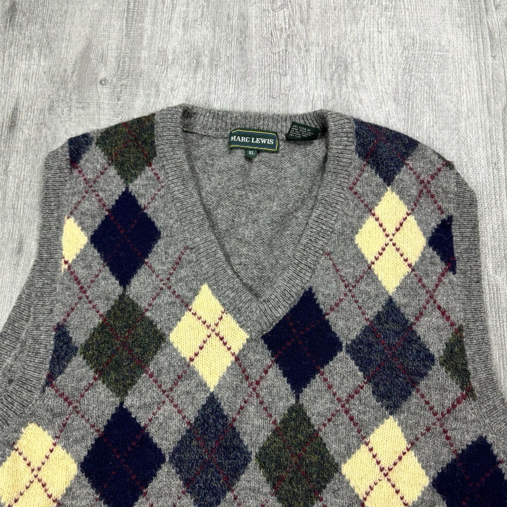 Vintage VINTAGE Marc Lewis Argyle Knit Vest Mens XL 100% Shetland Wool Casual Gray Yellow Blue Red Green 80s Golf Size XL / US 12-14 / IT 48-50 - 2 Thumbnail