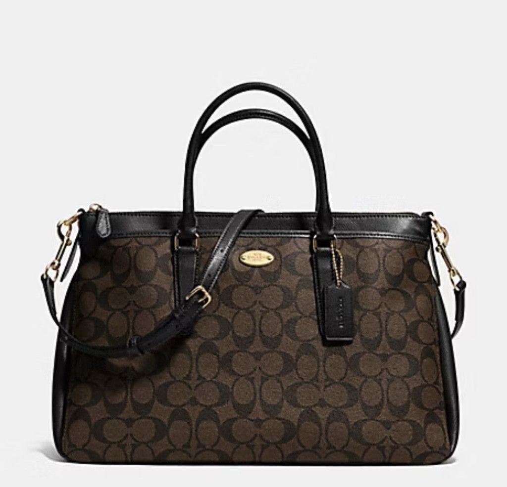 Coach COACH MORGAN SATCHEL SIGNATURE Black Brown CC Logo Purse EUC Size ONE SIZE - 1 Thumbnail