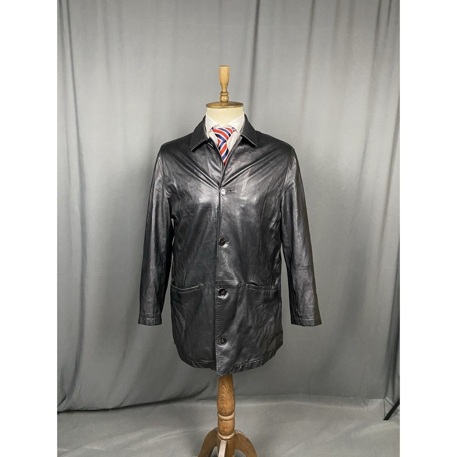 Canali Canali Vintage Men's Black Leather Coat Size 52 Size US L / EU 52-54 / 3 - 3 Thumbnail