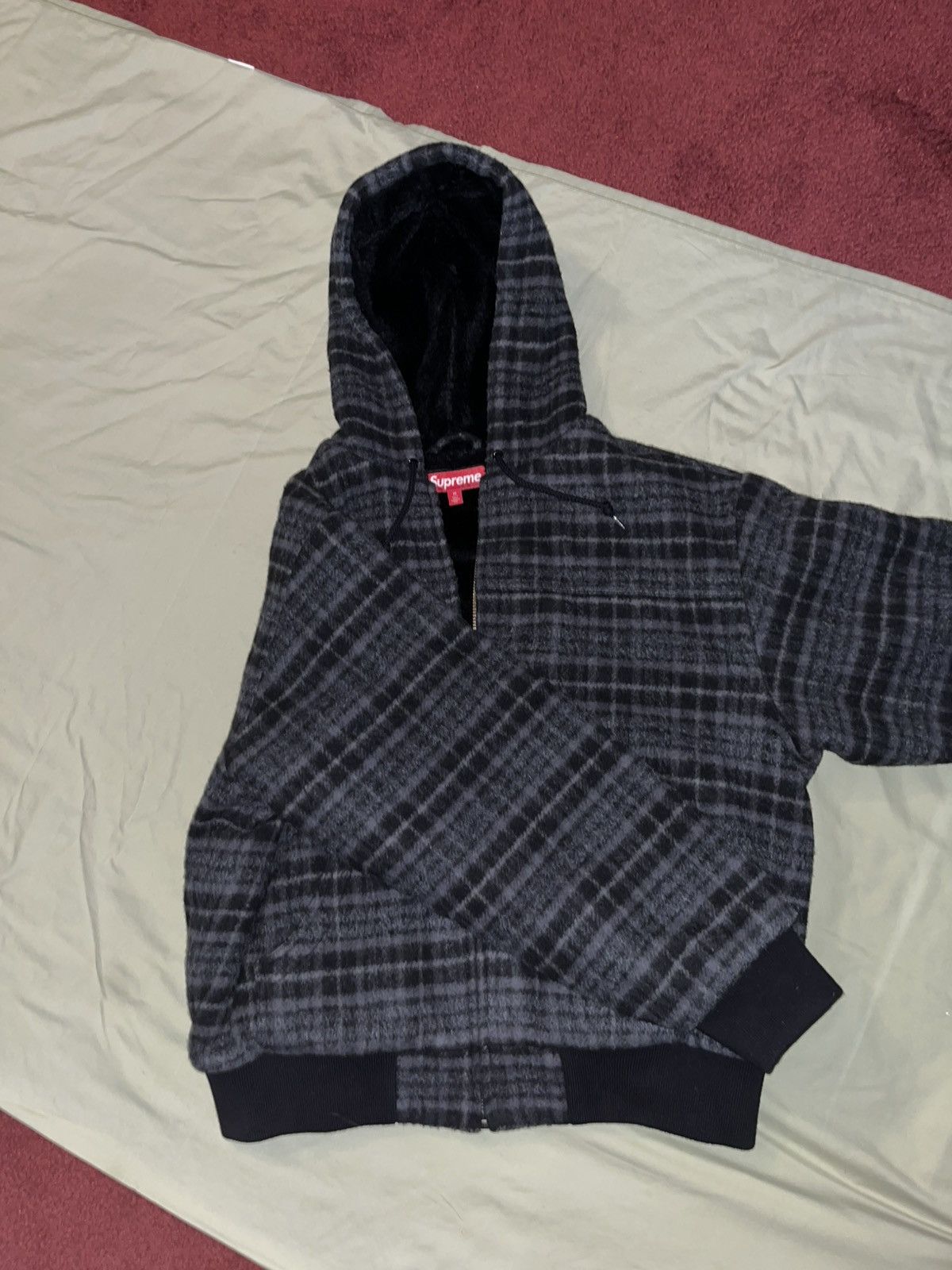 Supreme Supreme Plaid Wool Hooded Work Jacket 'Black' | Grailed