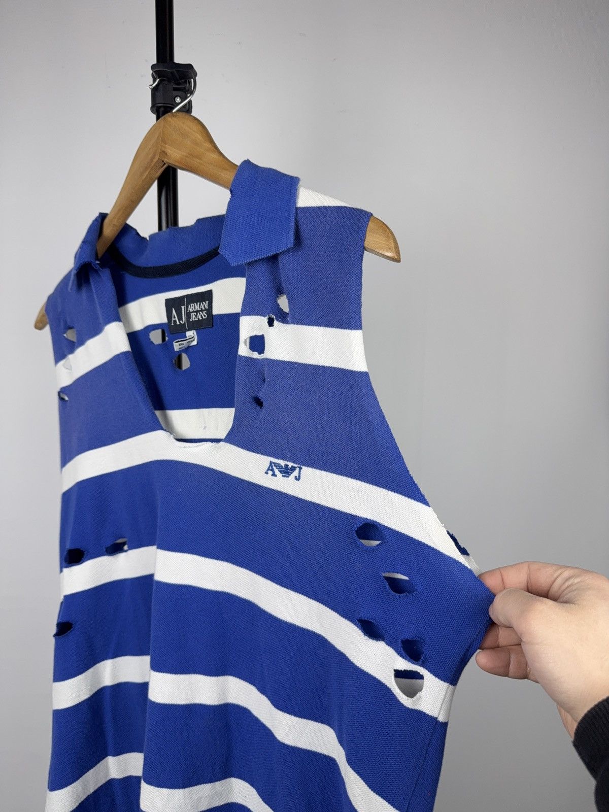 Armani Vintage 90s Armani Jeans Distressed Striped Polo Vest Y2K Size US L / EU 52-54 / 3 - 9 Thumbnail