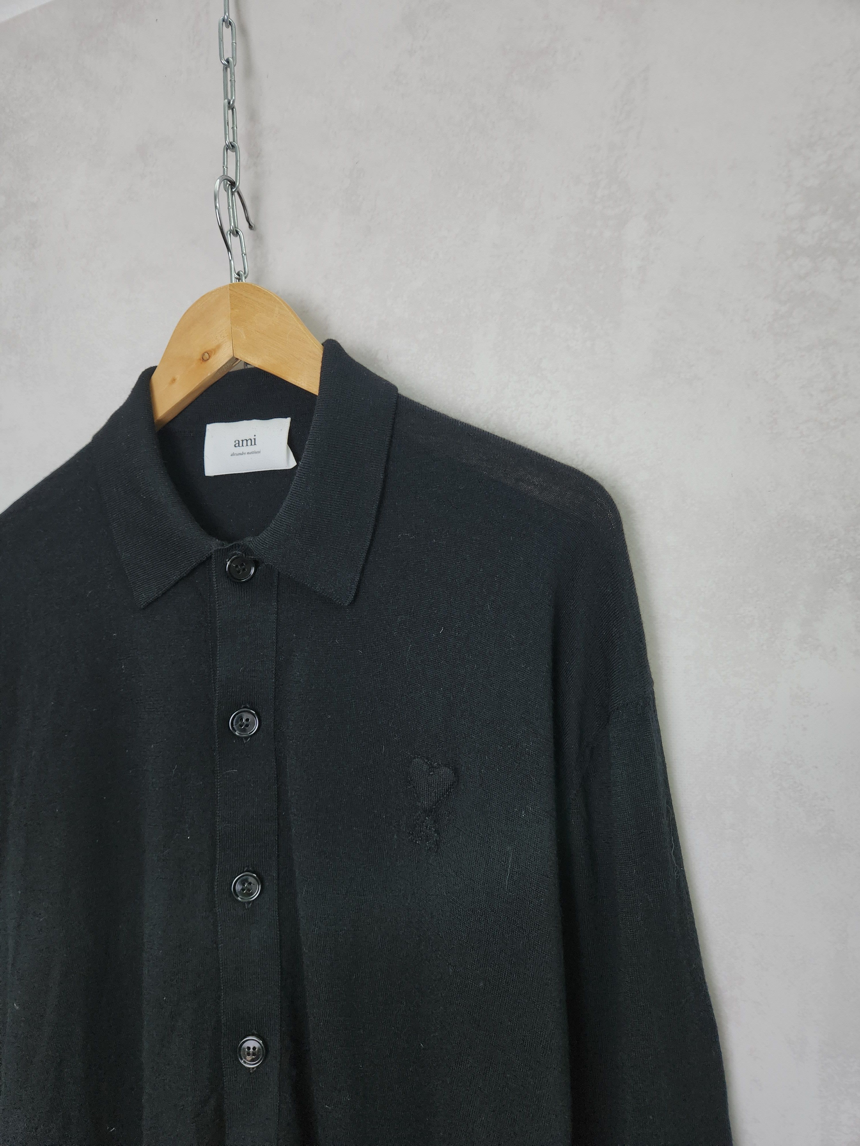 AMI Ami black cardigan button ups black logo merino wool Size US L / EU 52-54 / 3 - 6 Thumbnail