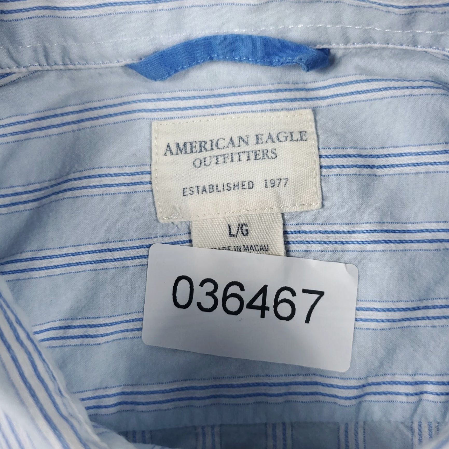 American Eagle Outfitters American Eagle Outfitters Shirt Mens Large Blue Striped Button Up Short Sleeve Casual Formal Workwear Size US L / EU 52-54 / 3 - 7 Thumbnail