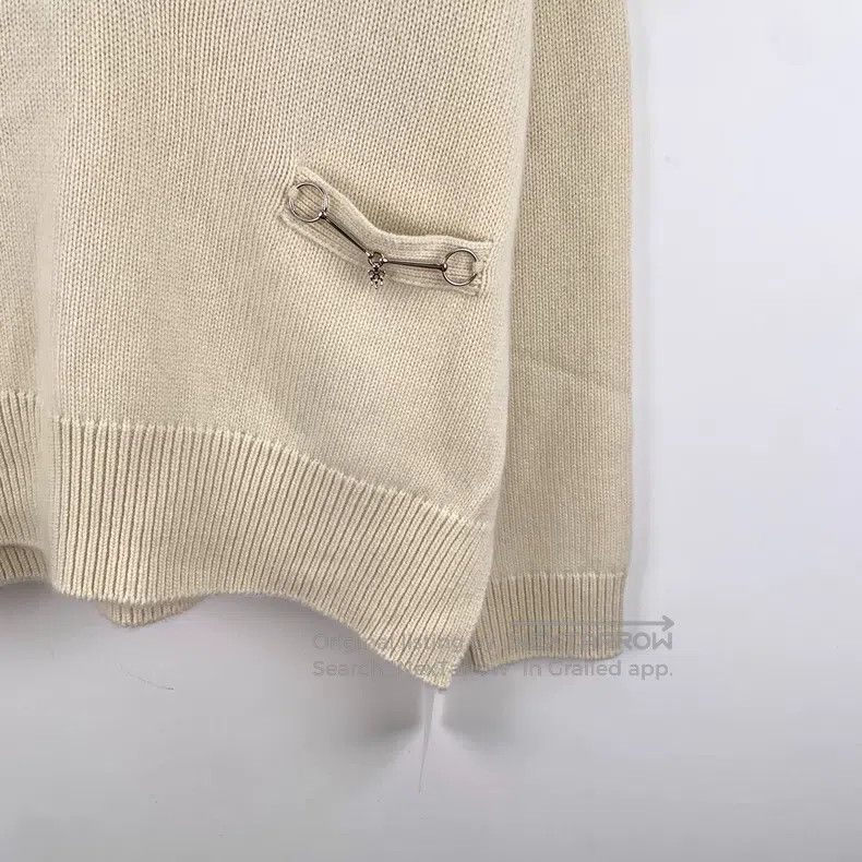 Hermes Hermes Oatmeal horse-bit cashmere V-neck long-sleeve knitt Size XS / US 0-2 / IT 36-38 - 4 Thumbnail