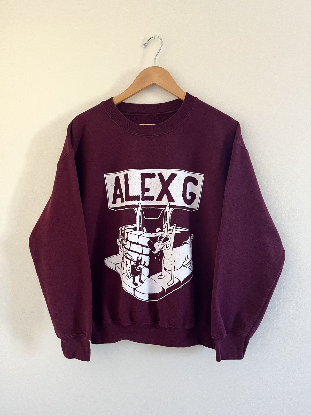 image of Band Tees x Blank Vintage Y2K Alex G Crazy Logo Blank Sweatshirt in Burgundy, Men's (Size Medium)