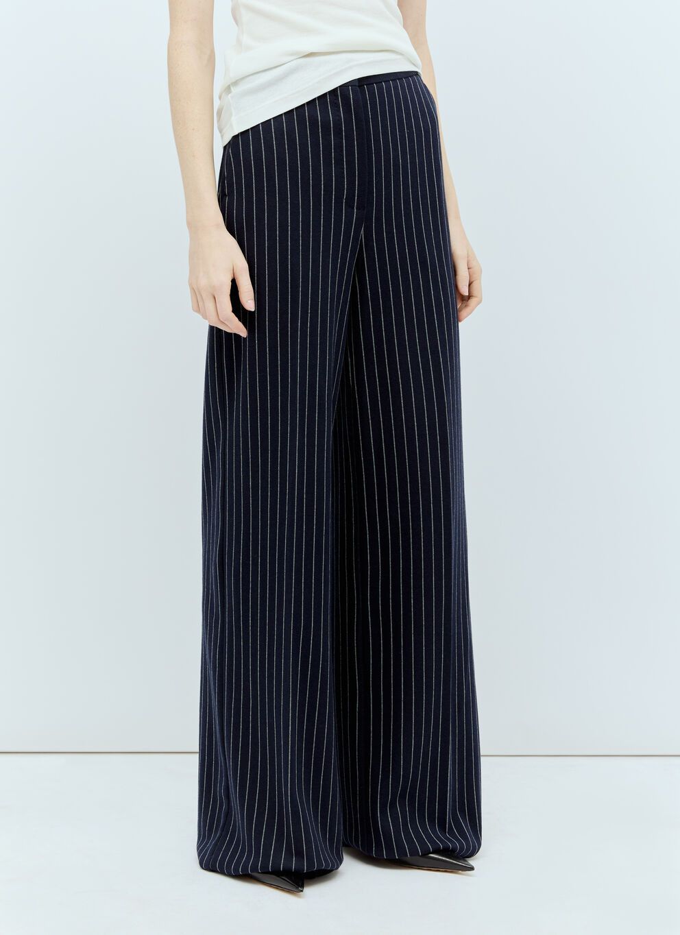 image of Max Mara Pinstripe Palazzo Pants in Navy, Women's (Size 27)
