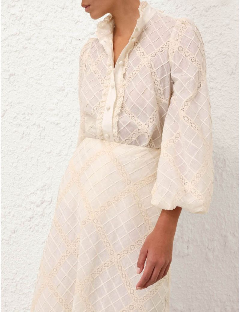 Zimmermann oc11z0226 Tallow Lace Trim Shirt In Ivory Size XS / US 0-2 / IT 36-38 - 2 Thumbnail