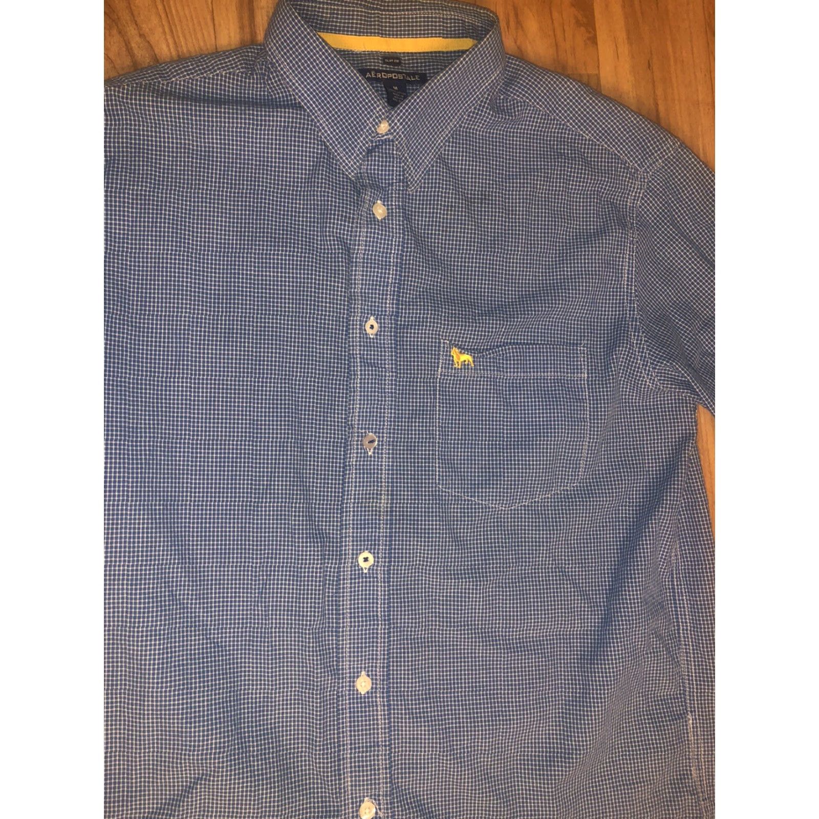 Vintage Aéropostale Shirt Slim Fit Men M Plaid Button-Up Long Sleeve Blue Casual Formal 90s Preppy Designer Carriage? Size US M / EU 48-50 / 2 - 7 Thumbnail