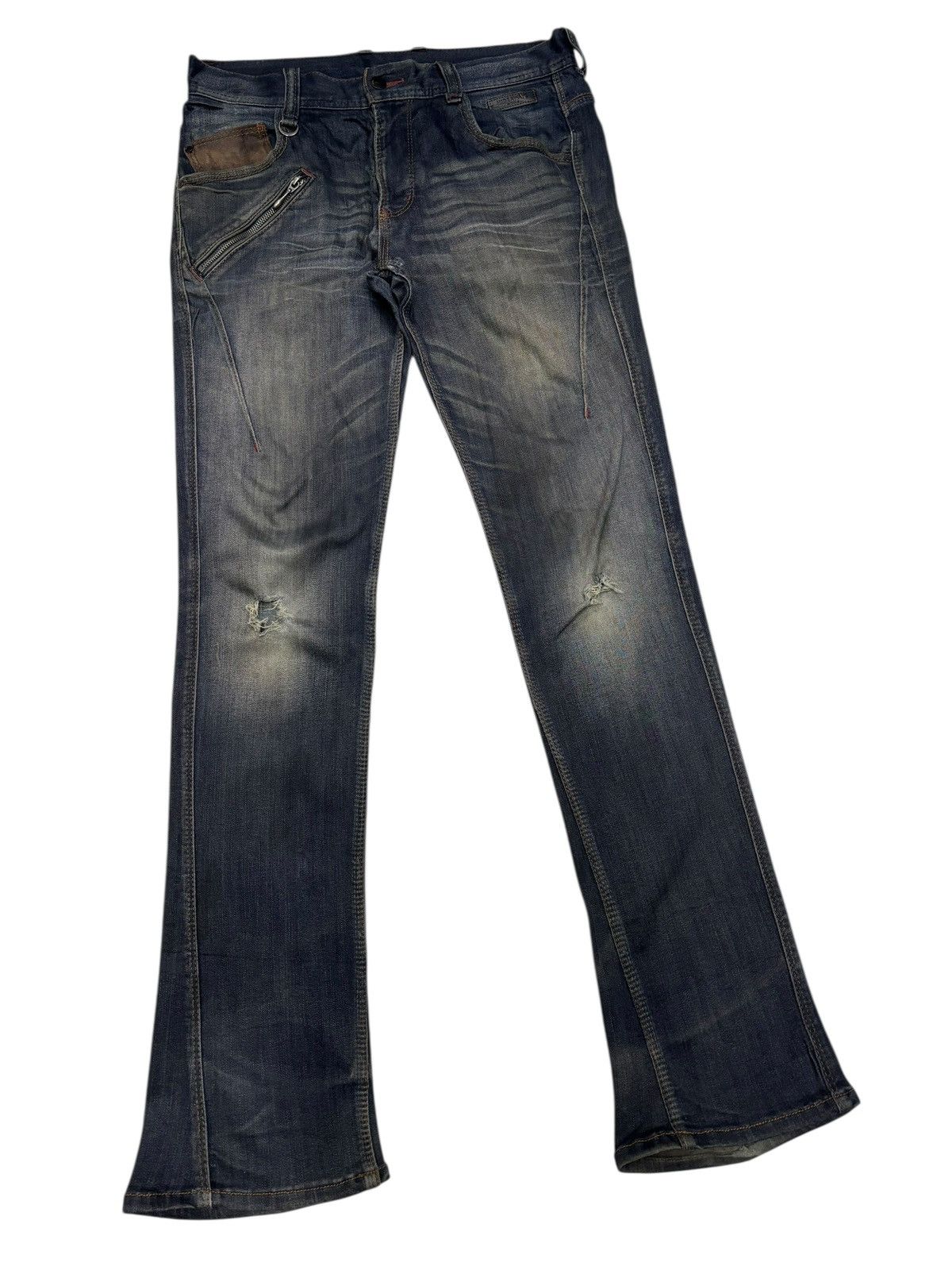 Nicole Club HIDEWAYS NICOLE Flare Slim Cut Dark Denim Distress Jeans Size US 32 / EU 48 - 3 Thumbnail