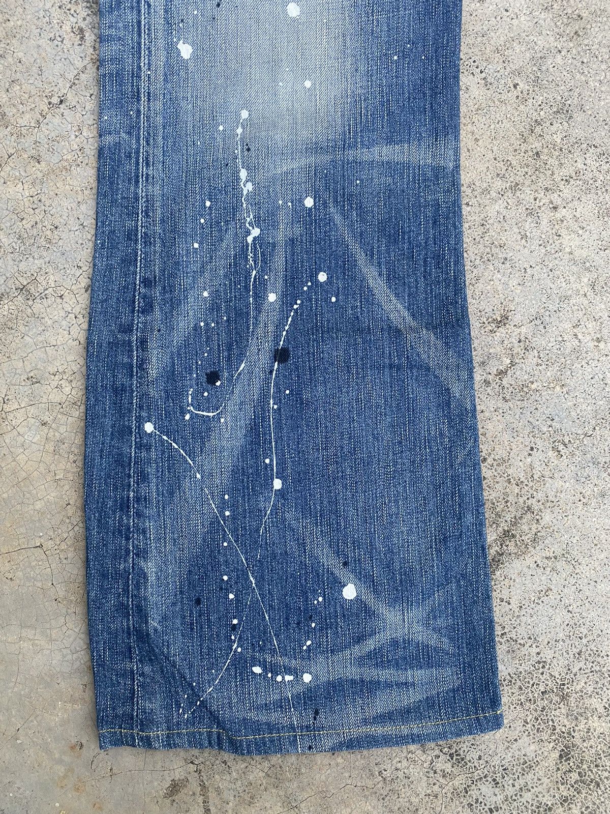 Edwin × Vintage Flare Jeans Edwin Blue Trip Distressed Painted Bootcut Size US 35 - 4 Thumbnail