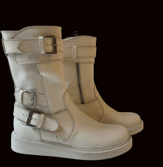 Ann Demeulemeester Ann Demeulemeester 2001 white leather biker boots Size US 10 / IT 40 - 3 Thumbnail