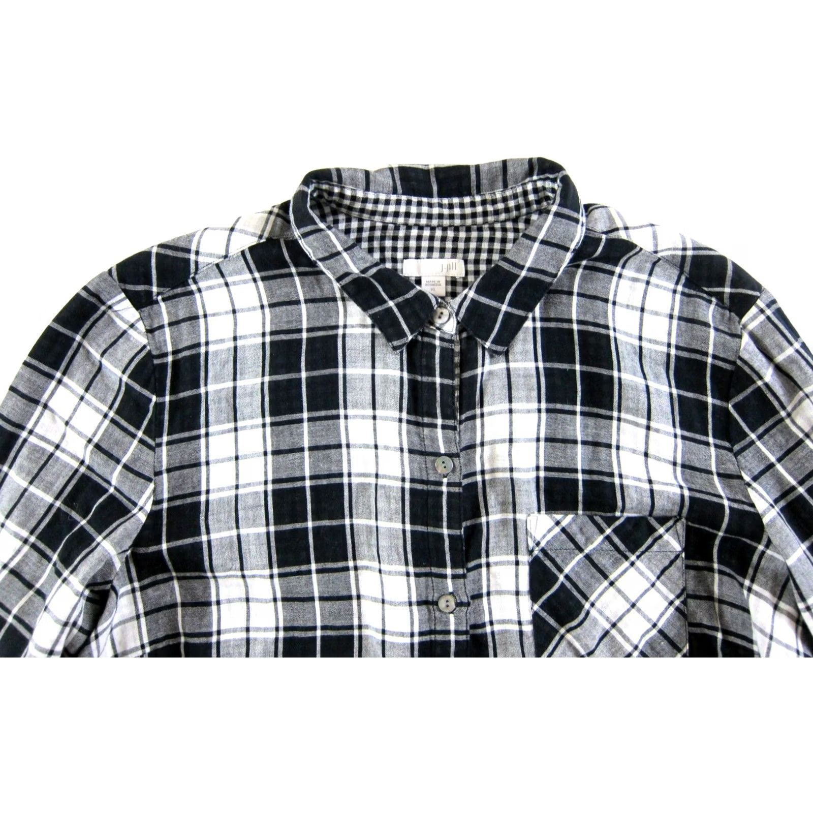 J. Jill J. Jill Blouse Shirt XL 100% Cotton Black Plaid Pocket Collared Long Sleeve Women's Classic Ready-to-Wear Size XL / US 12-14 / IT 48-50 - 4 Thumbnail