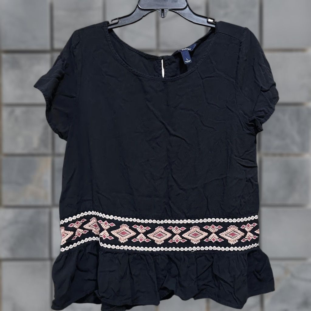 Greats Great Northwest Indigo Shirt Women Large Black Embroidered Boho Peplum Ruffle Womens Size L / US 10 / IT 46 - 1 Thumbnail