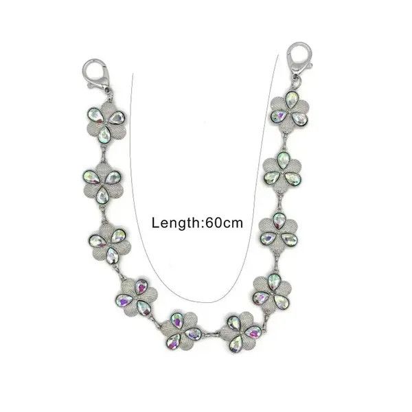 Jewelry Silver Floral Chain Wallet with Iridescent Stones Size ONE SIZE - 5 Thumbnail