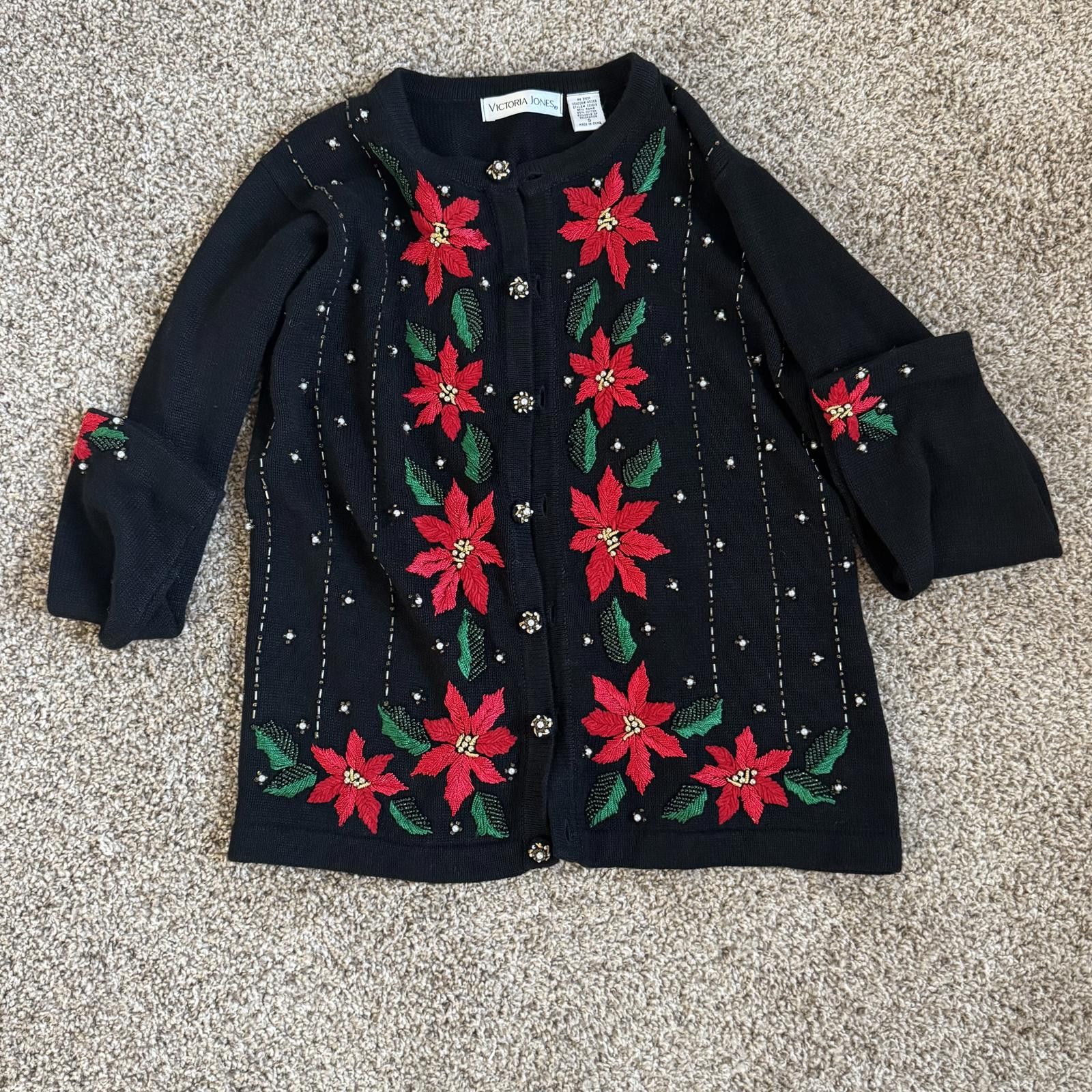 Other Victoria Jones Christmas Floral Button-Up Cardigan Size S / US 4 / IT 40 - 1 Thumbnail