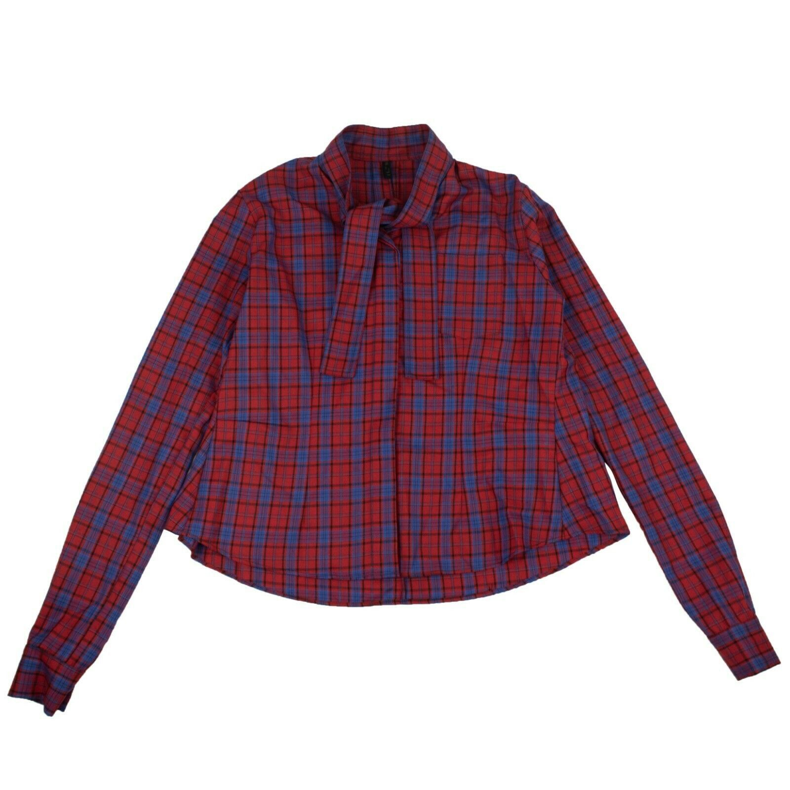 image of Unravel Project Red/blue Plaid Bow Shirt Size 40, Women's