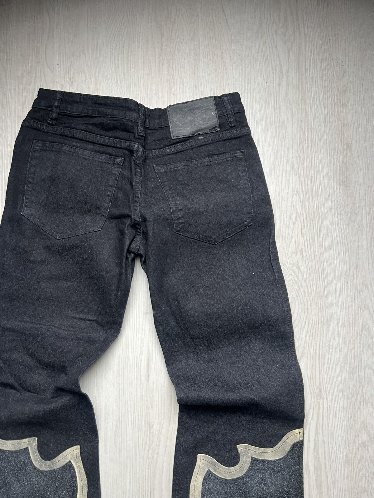 Japanese Brand H Naoto Rockers H Baby Leather Flame Tribal Flared Jeans Size US 29 - 5 Thumbnail