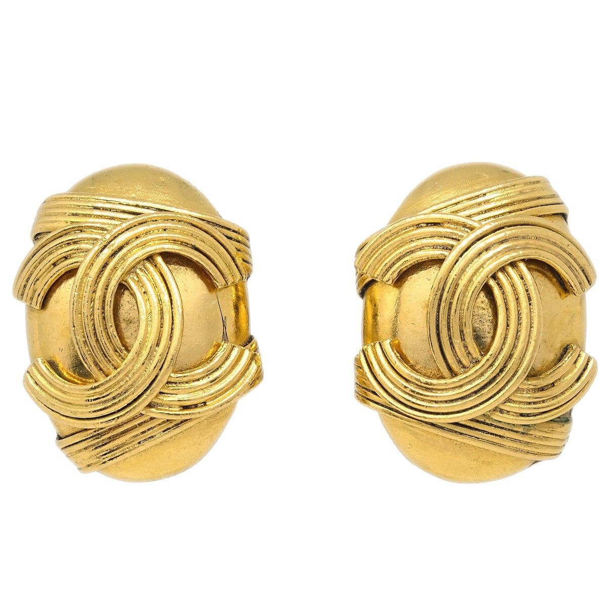 Chanel Chanel Vintage CC Button ovales Clip-On Earrings Gold-plated Size ONE SIZE - 1 Thumbnail