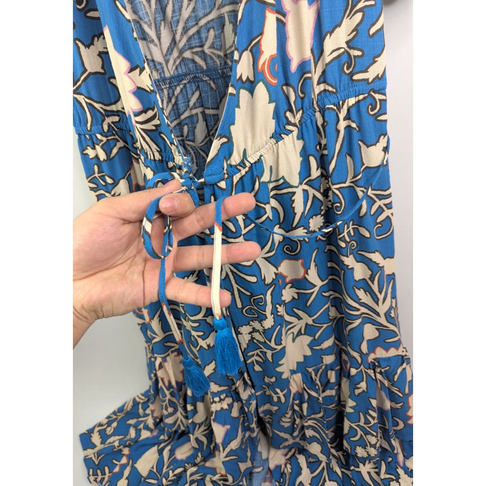 plus size blue cocktail dress Plus Size Wedding Guest Blue Floral Halter Collar Pleated Chiffon Midi Dress main image 0