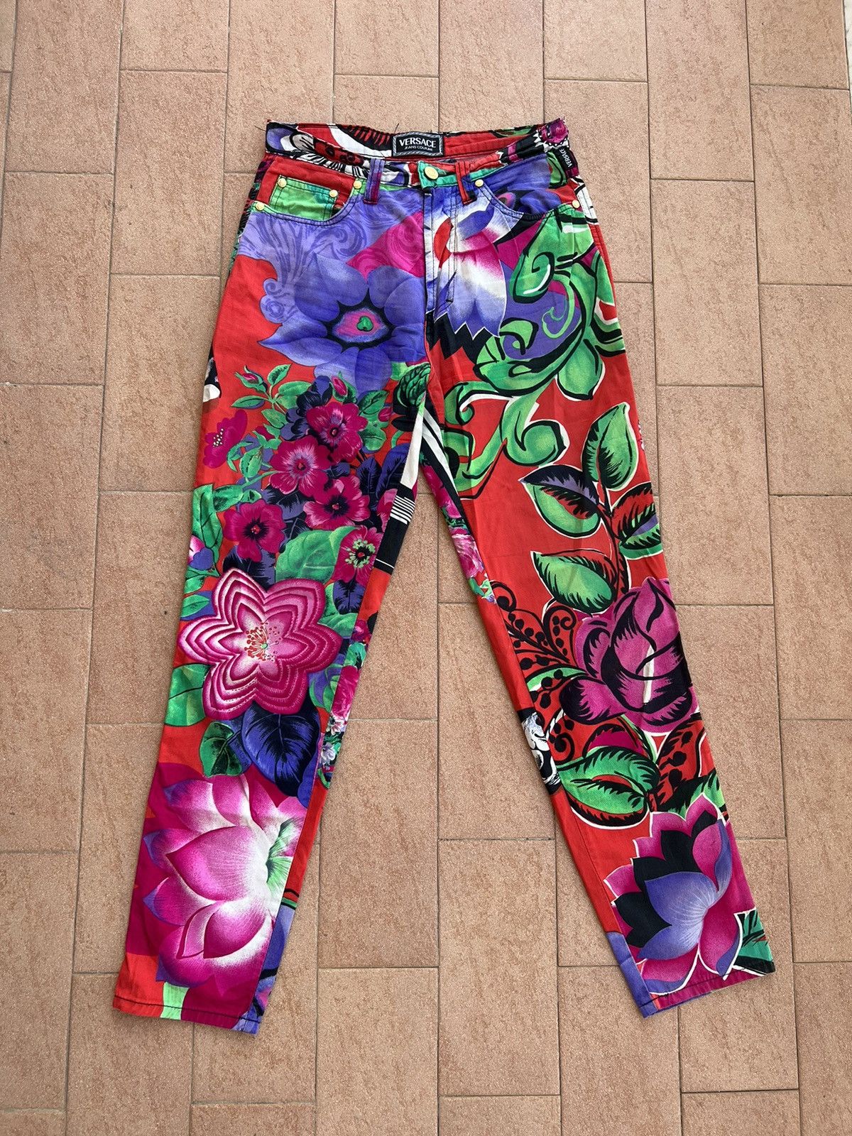 Versace × Vintage Versace Pants Trousers Blue Flower Floral Print 90s Cotton Size 34" / US 12 / IT 48 - 1 Thumbnail