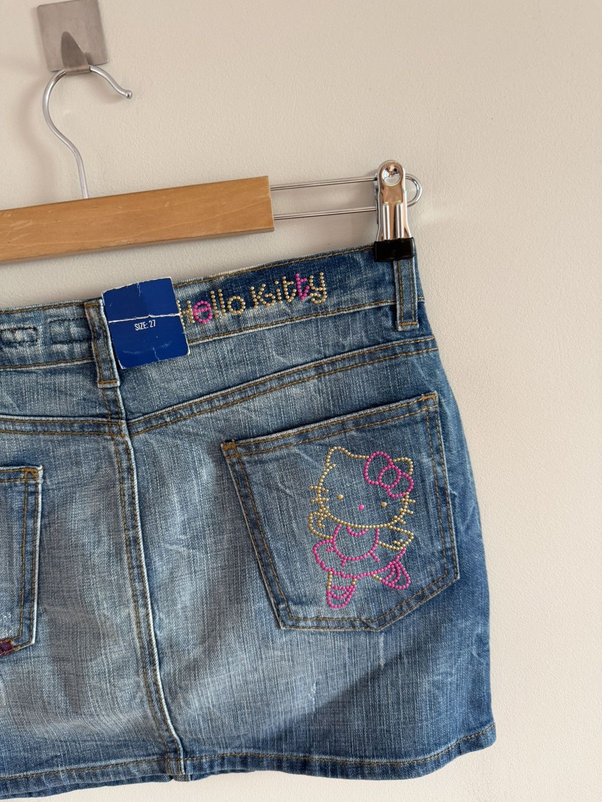 Vintage Hello Kitty Denim Mini Skirt Studded Y2K Rare Size 27" / US 4 / IT 40 - 2 Thumbnail
