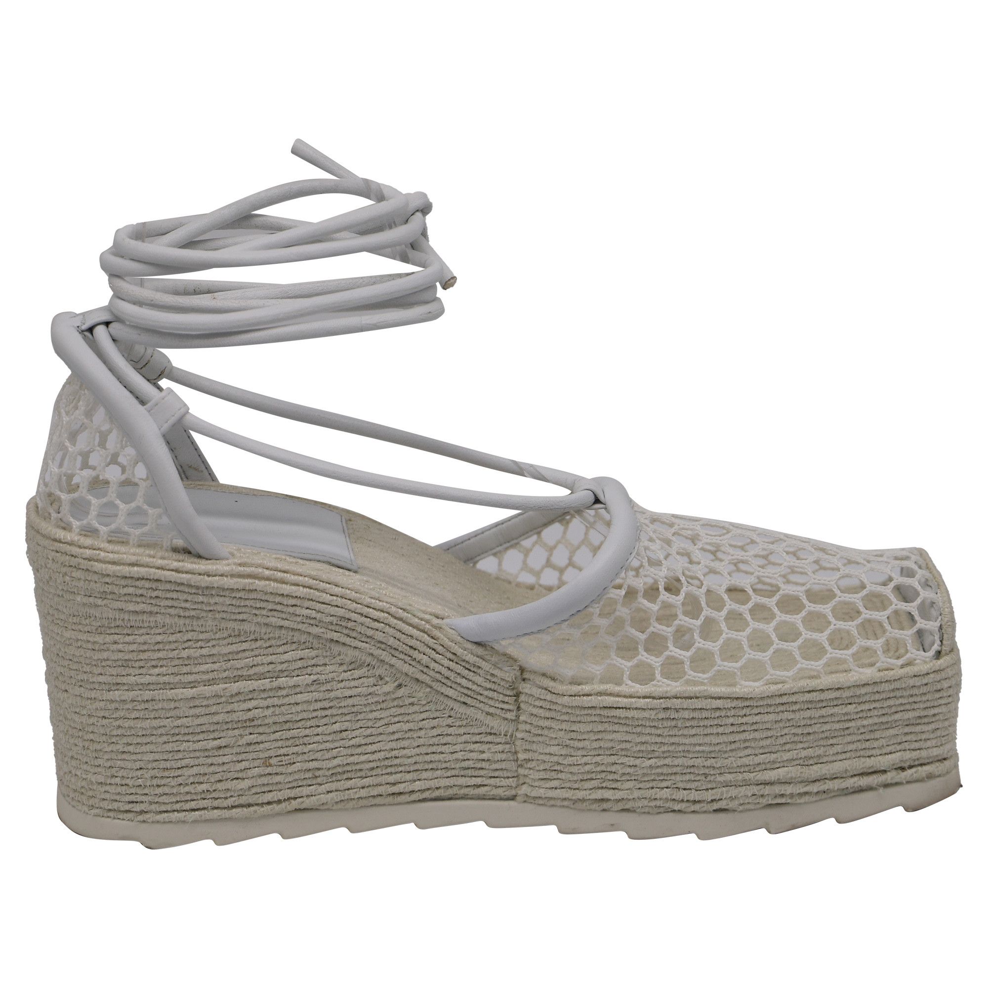 Bottega Veneta Bottega Veneta Stretch Lace-Up Wedge Espadrilles in White L Size US 11 / IT 41 - 1 Thumbnail