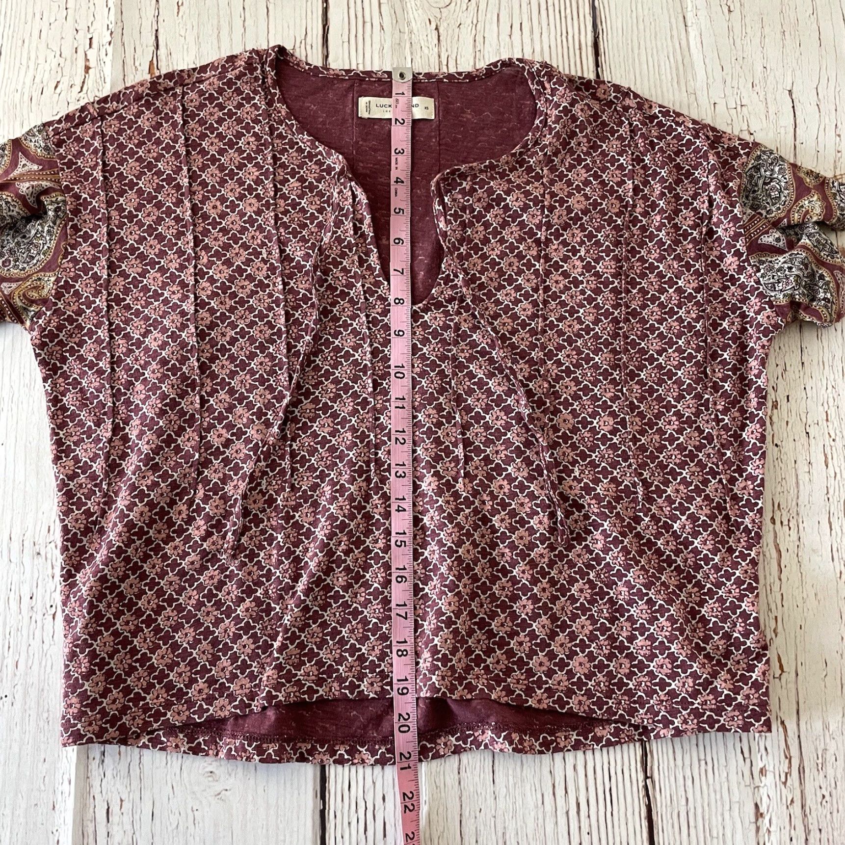 Lucky Brand Lucky Brand Boho Floral Short Sleeve Top Women's XS Red Blouse Floral Womens XS 2000s? Size XS / US 0-2 / IT 36-38 - 2 Thumbnail