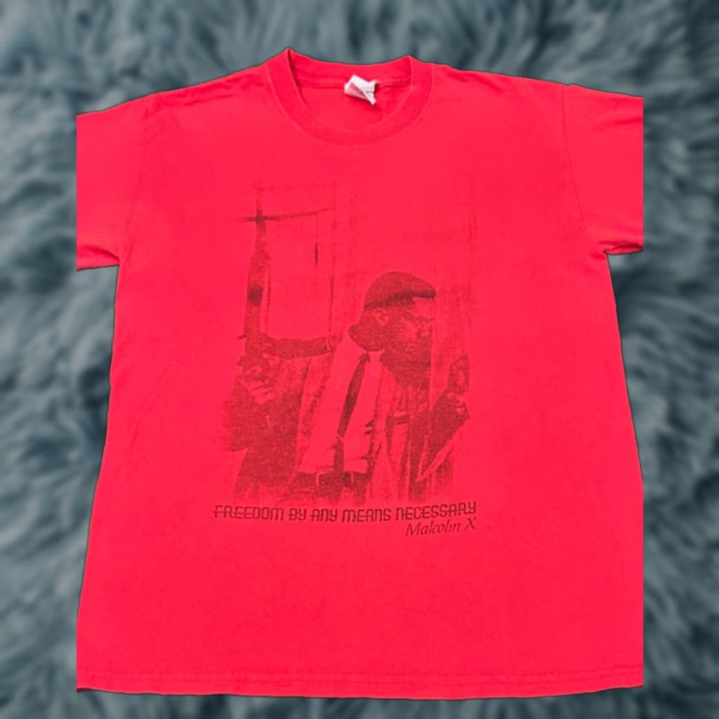 Vintage VINTAGE Malcom X By Any Means Necessary VTG Shirt Mens Size M Red 90s Hip Hop Black History 1990s Mens T-Shirt Size US M / EU 48-50 / 2 - 1 Thumbnail