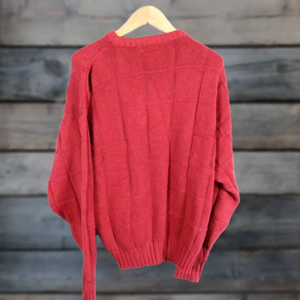 Vintage VINTAGE Lord Jeff Sweater Men XL Red Crewneck Textured Knit Heavyweight Cotton Grid Check Pullover 80s Retro Hipster Preppy Size US XL / EU 56 / 4 - 1 Thumbnail