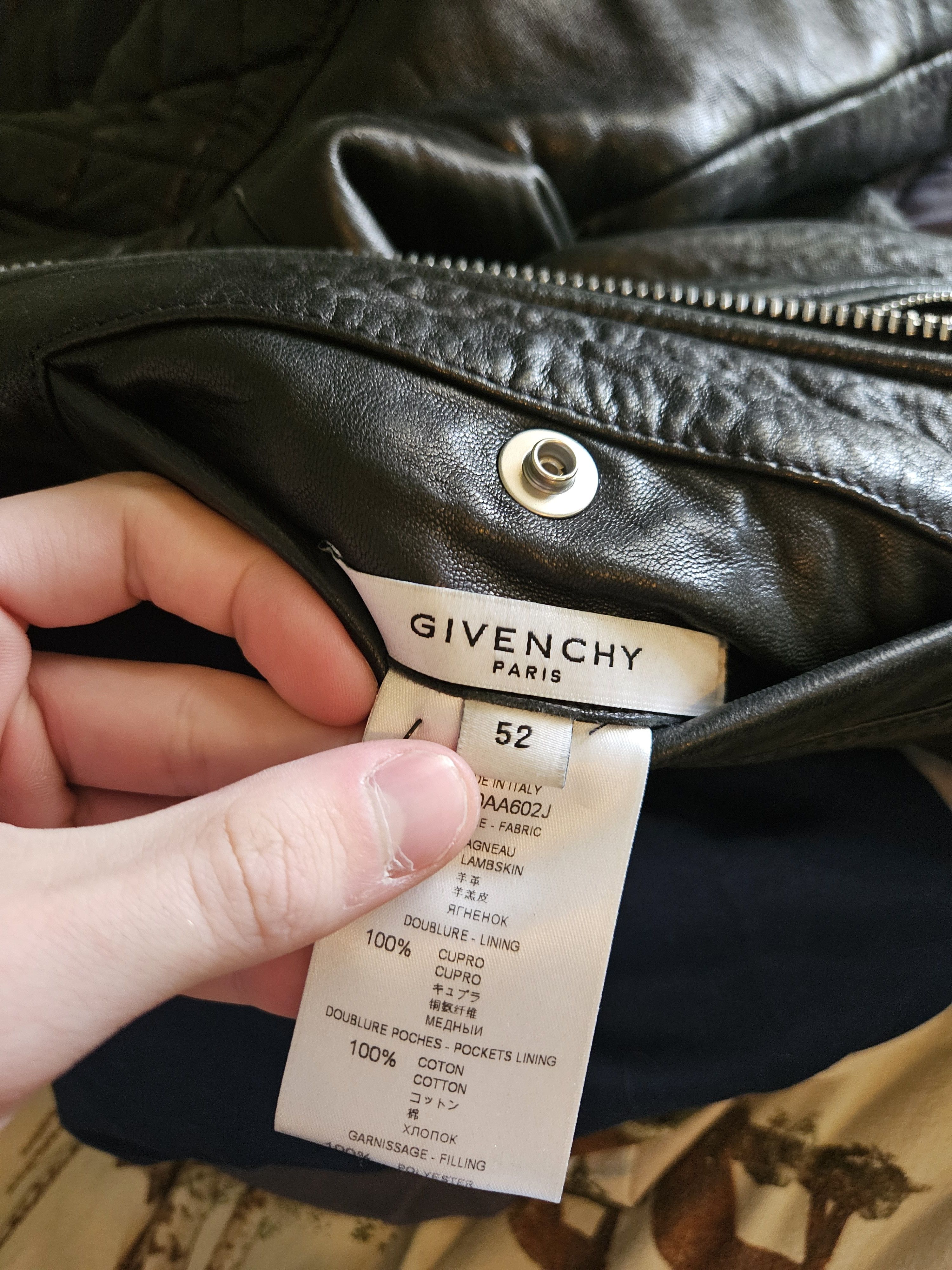 Givenchy Black Lambskin Quilted Zip Up Leather Moto Jacket Size US L / EU 52-54 / 3 - 12 Thumbnail