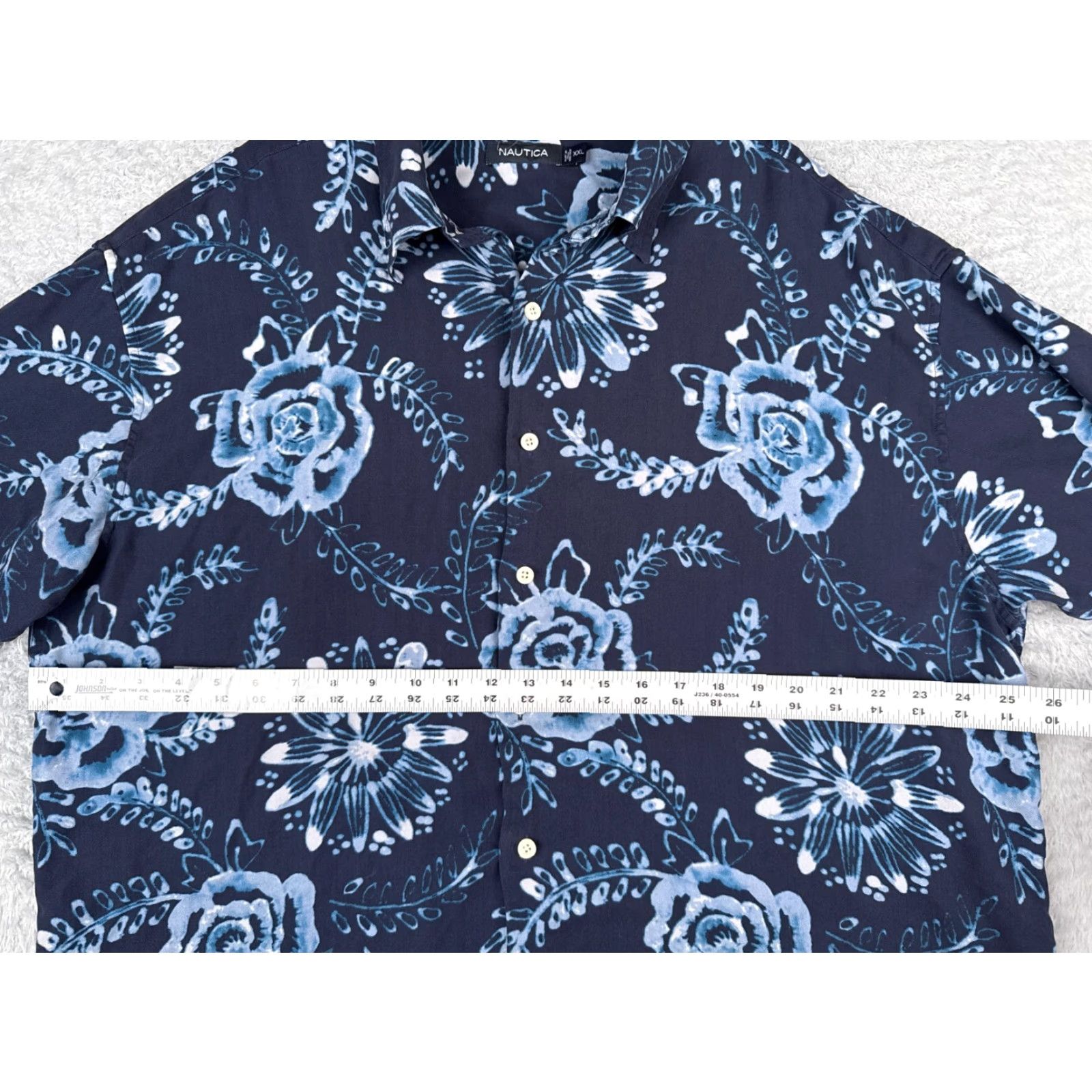 Nautica Nautica Shirt Men 2XL Blue Floral Silk Short Sleeve Button-Up Vacation Beach Aloha 90s Mens Size US XXL / EU 58 / 5 - 7 Thumbnail