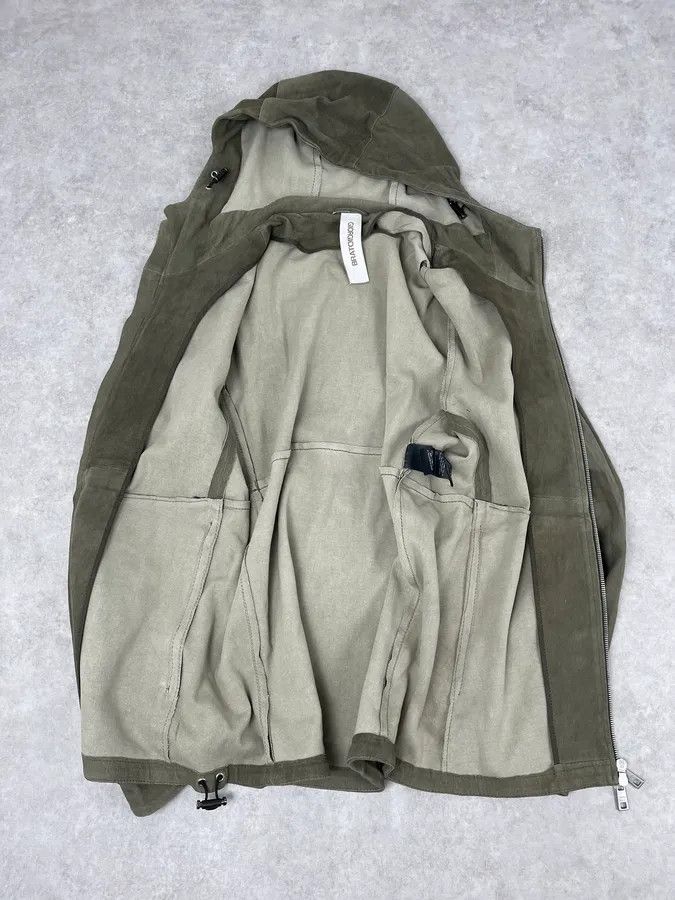 Giorgio Brato Giorgio Brato Olive Avant-Garde Leather Zip Hooded Jacket Size US M / EU 48-50 / 2 - 7 Thumbnail