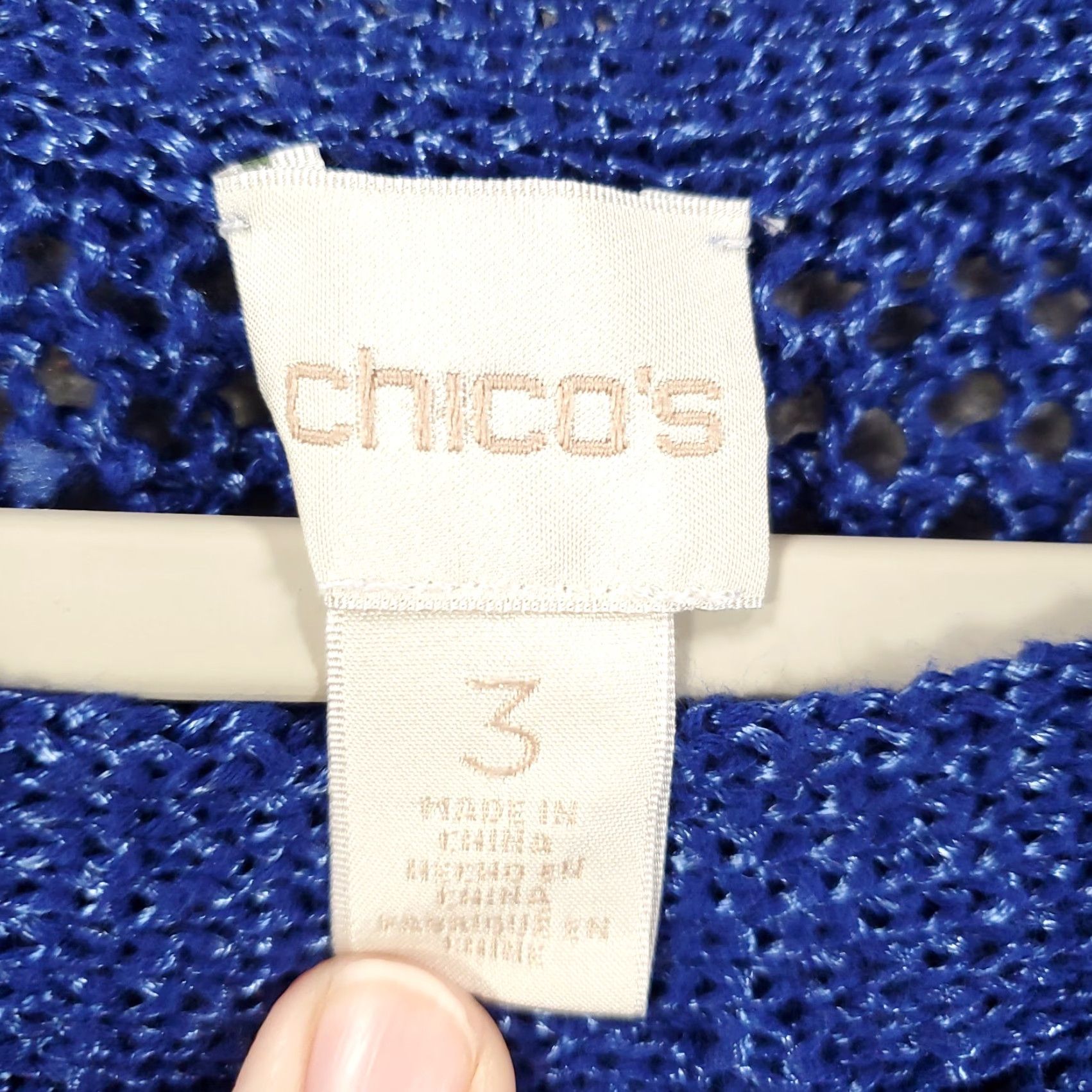 Vintage Chicos Sweater Womens XL Blue Open Knit Pullover Seed Chicos Size 3 Size XL / US 12-14 / IT 48-50 - 5 Thumbnail