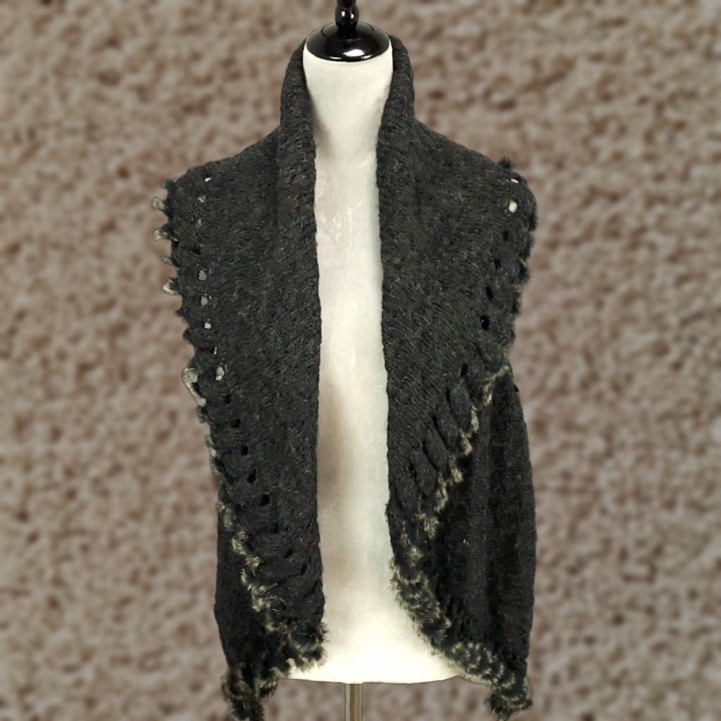Vintage Womens Cardigan Vest Medium Faux Fur Trim Wool Blend Chunky Boho Size M / US 6-8 / IT 42-44 - 1 Thumbnail